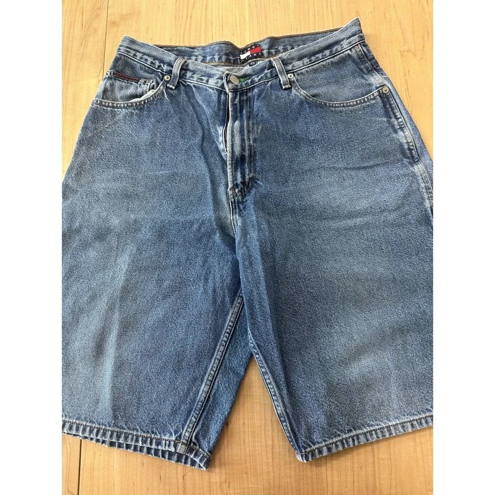 VTG Tommy Hilfiger Carpenter Shorts Men's 33 Baggy Denim Hammer Loop Big Logo